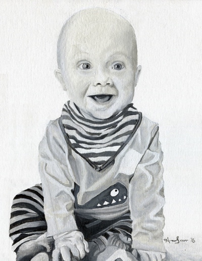 Baby smiling full body oil painting
