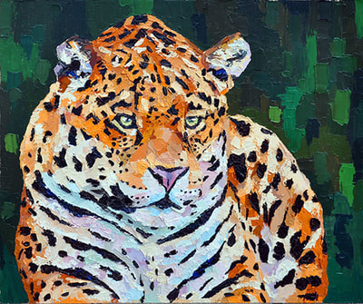 Jaguar wild big cat painted with a palette knife using oils
