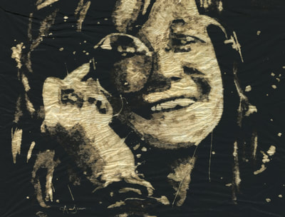 Janis Joplin bleach on tissue paper painting