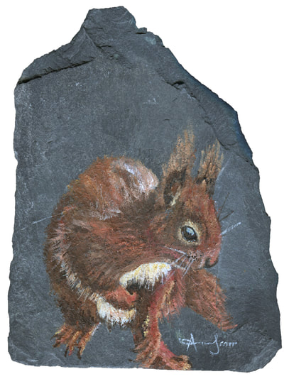Squirrel acrylic painting on reclaimed roof slate