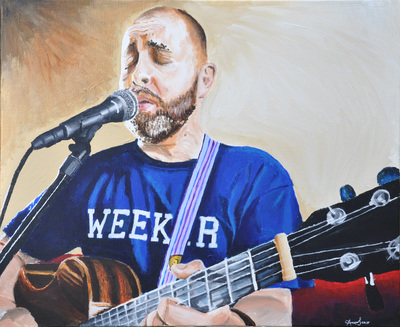 Collie Stewart acrylic painting playing guitar and singing