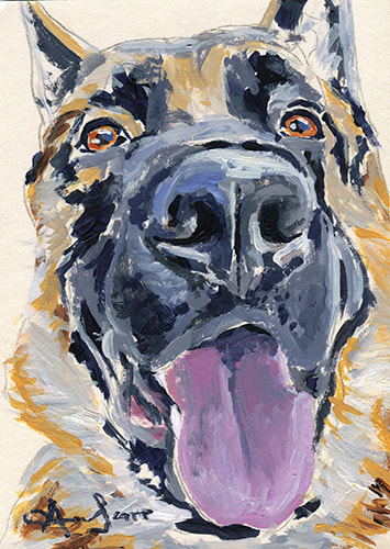 German Shepherd dog close up 45 minute acrylic painting