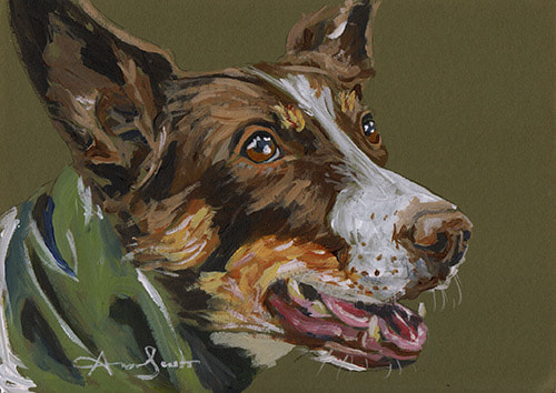 Brown Border Collie dog with green neck-a-chief 45 minute acrylic painting