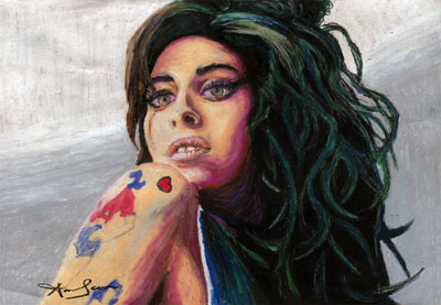 Amy Winehouse oil pastel drawing