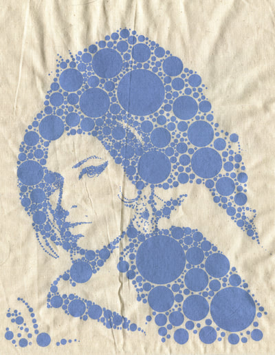 Amy Winehouse screen printed polka dot blue print on canvas