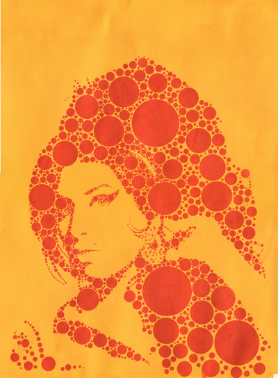 Amy Winehouse polka dot screen print yellow and orange