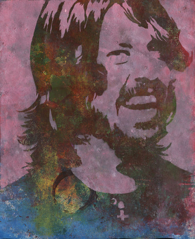 Dave Grohl singer stencilled painting with mark making background