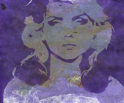Debbie Harry singer stencilled painting with mark making background