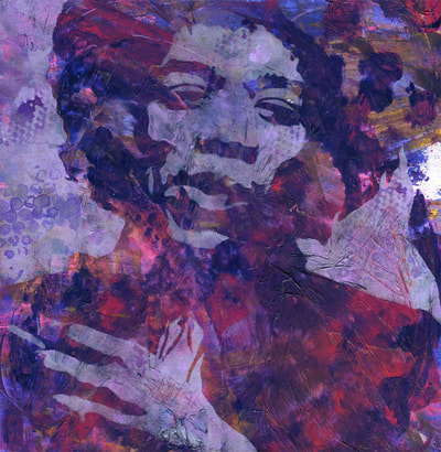 Jimi Hendrix stencilled painting with mark making background