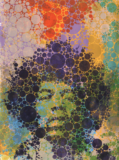 Jimi Hendrix polka dot screen print repeat printed over and over in different colours