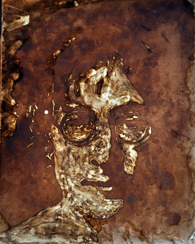John Lennon coffe and tea stain painting with bleach reductive