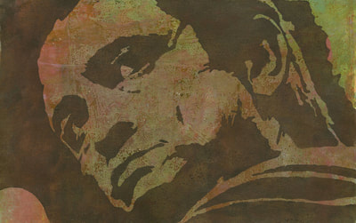 Johnny Cash stencilled painting with mark making background