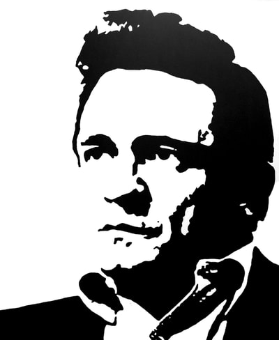 Johnny Cash stencil style looking acrylic painting