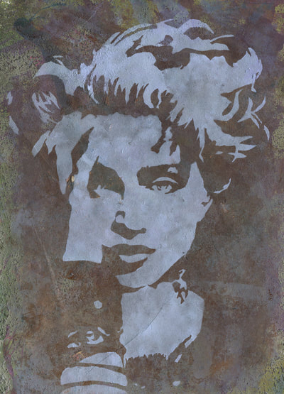 Madonna singer stencilled painting with mark making background
