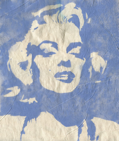Marilyn Monroe yellow stencilled painting with mark making background