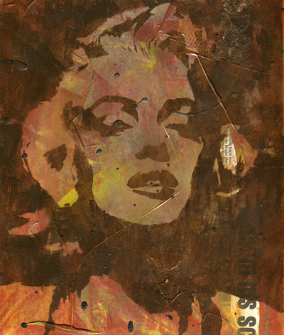 Marilyn Monroe actress stencilled painting with mark making background