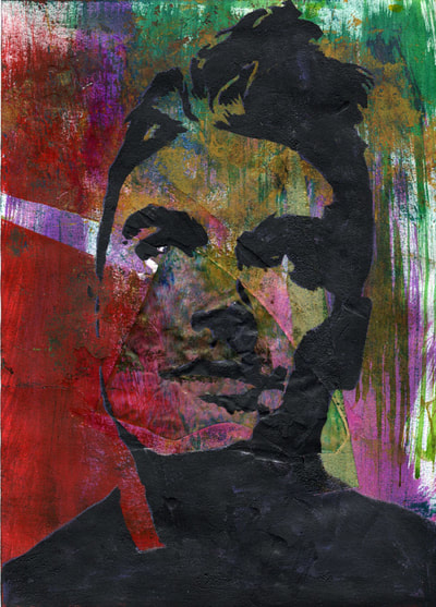 Morrissey 2 singer stencilled painting with mark making background