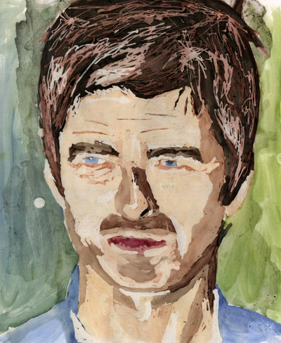Noel Gallagher singer batik and watercolour painting
