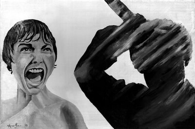 Psycho film shower scene acrylic painting