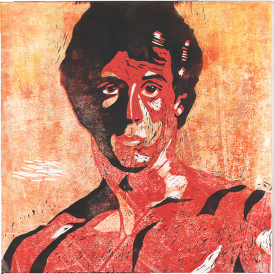 Sylvester Stallone Rocky reduction lino print