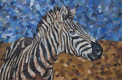 Zebra wild animal painted with a palette knife using oils